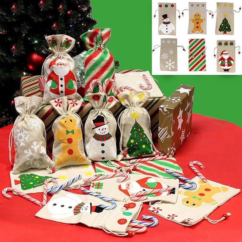 Christmas Candy Bags Set Of 10 Gingerbread Man Drawstring Pouches 13x23cm Cotton Fabric - Image 4